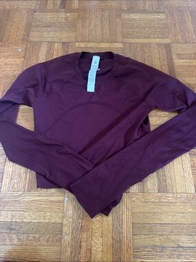lululemon athletica cropped Crewneck Crop Top - Burgundy/eggplant athletic top